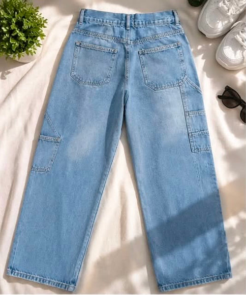 RT High-Waisted Relaxed Cargo Jeans – Light Wash For Women