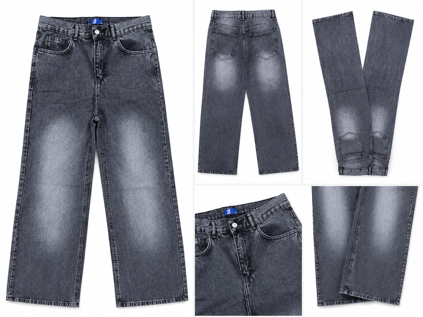 RT Wear Women’s High-Rise Wide-Leg Jeans Black-washed Acid Wash Cotton Denim 5-Pocket